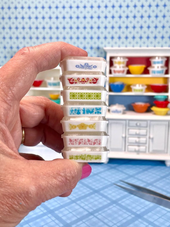 Miniature dollhouse dishes similar to pyrex or corningware