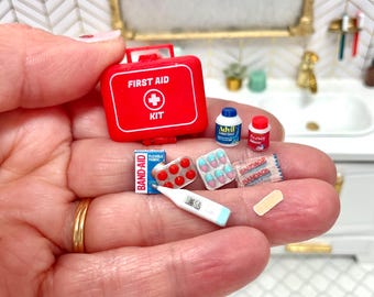 Miniature dollhouse first aid kit bandaids medicine