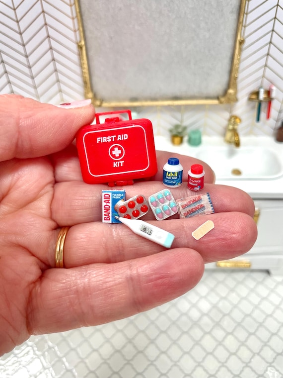 Miniature dollhouse first aid kit bandaids medicine