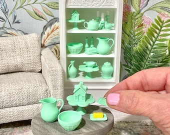 Miniature dollhouse faux Jadeite collection and dollhouse decor and dishes