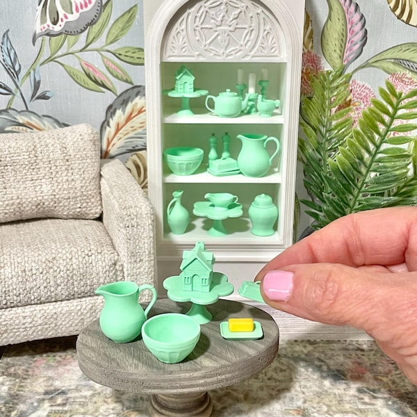 Miniature Dollhouse Faux Jadeite Dishes: Retro Dollhouse Decor