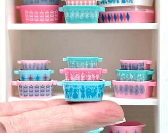Miniature dollhouse dishes similar to pyrex or corningware