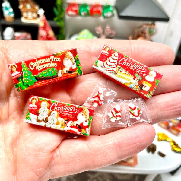 Miniature dollhouse Christmas tree snack cakes