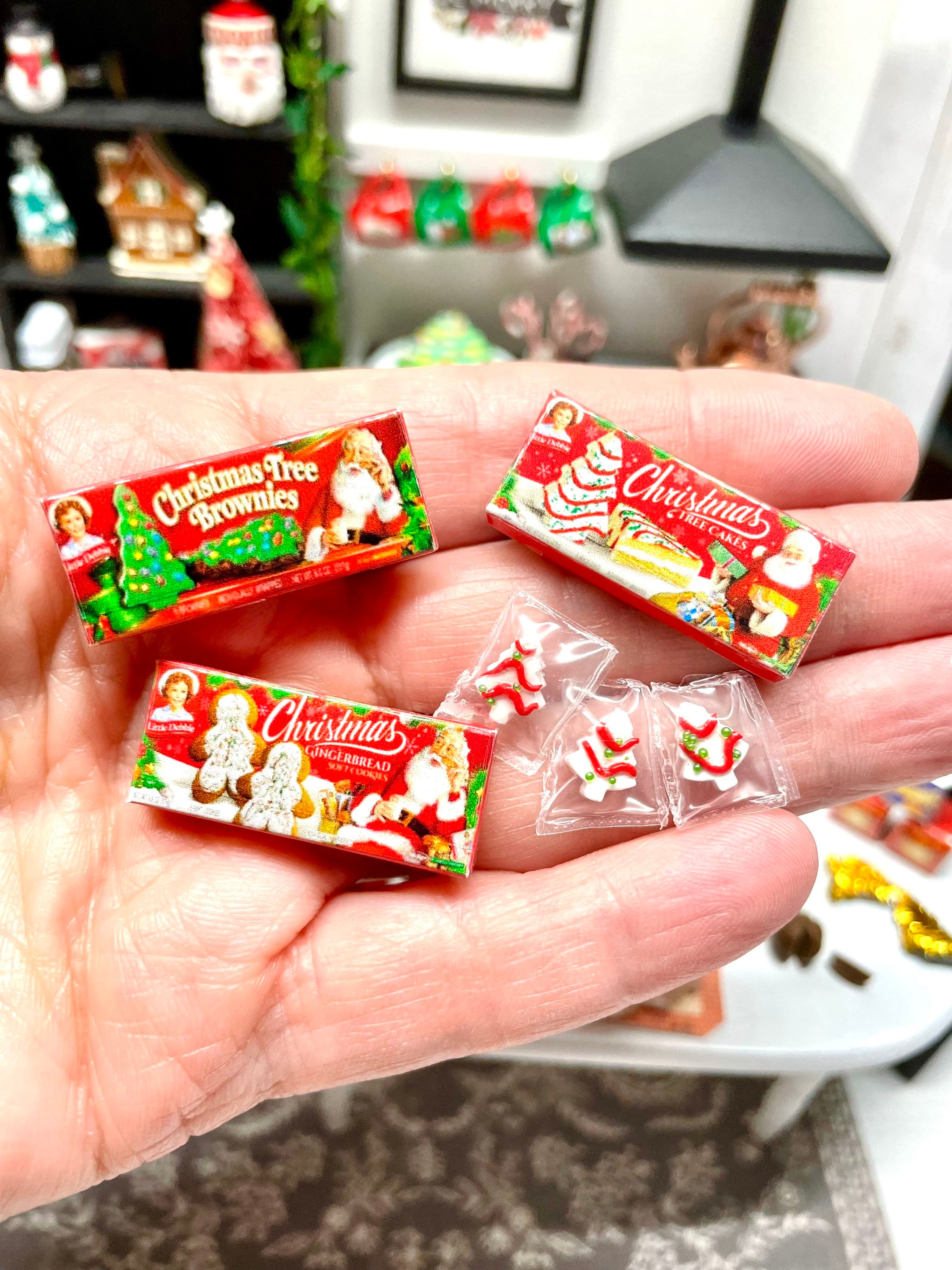 Miniature dollhouse Christmas snack cakes