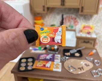 Miniature dollhouse Halloween cookie packages, fall baking