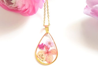 DRY FLOWER NECKLACE, pressed flowers jewelry,  botanical necklace, preserved flowers jewelry, gift for girlfriend