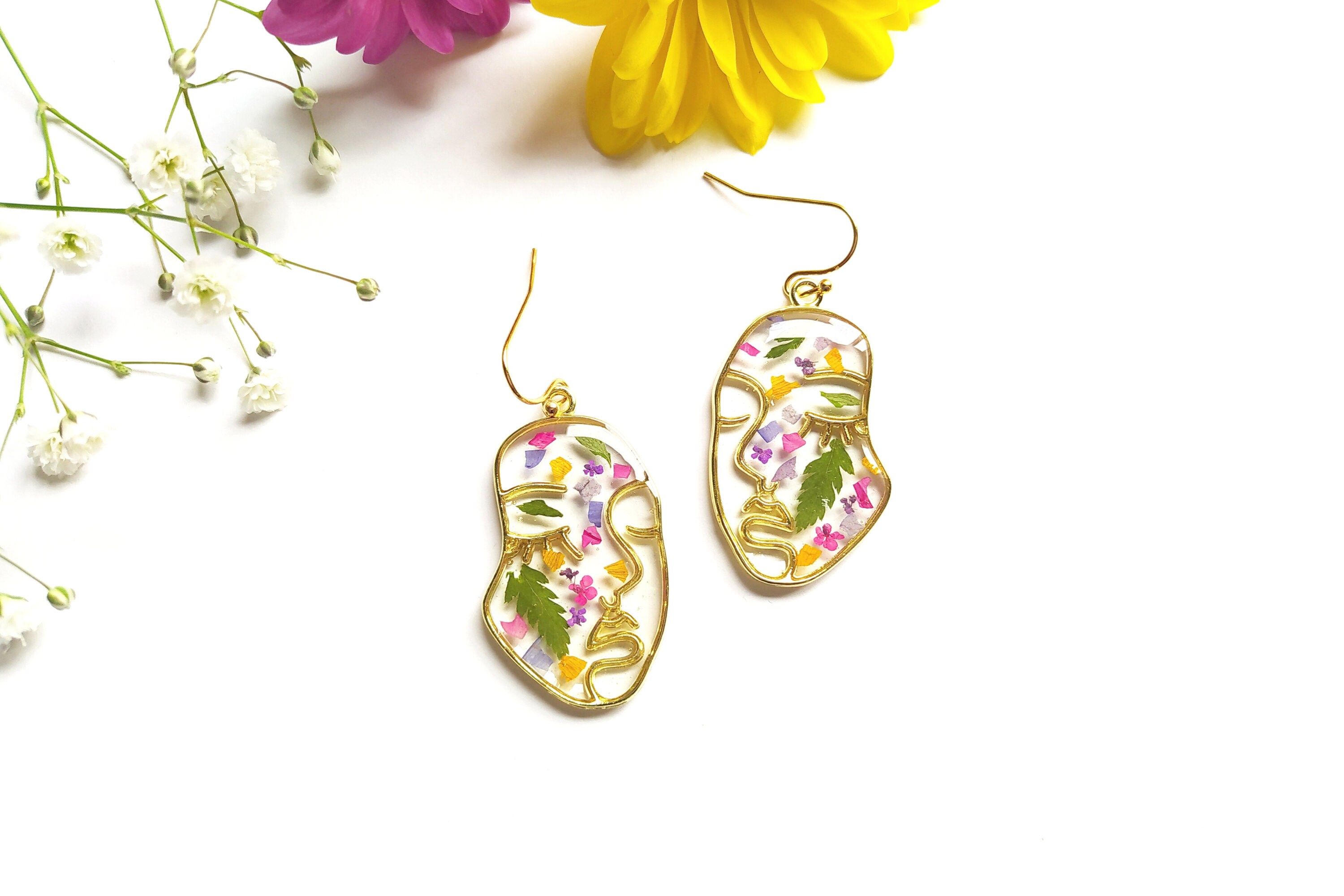 Pendientes abstractas con flores reales/ Aretes de - Etsy