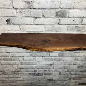 Live Edge Walnut Floating Shelf: Rustic Wood with Brackets