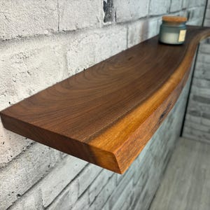 Live Edge Walnut Floating Shelf: Rustic Wood Shelves with Brackets