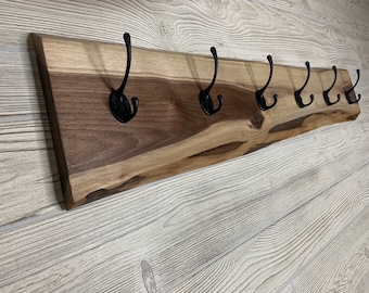 Live Edge Walnut Coat Rack: Handmade Rustic Wood Wall Hook
