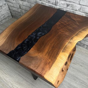 Live Edge Walnut Epoxy River End Table: Rustic Accent Table