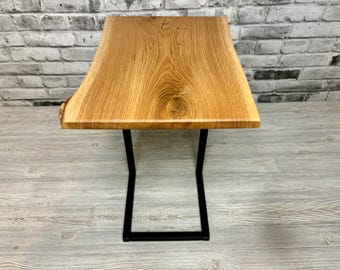 Live Edge White Oak End Table: Narrow C-Shape Accent Table