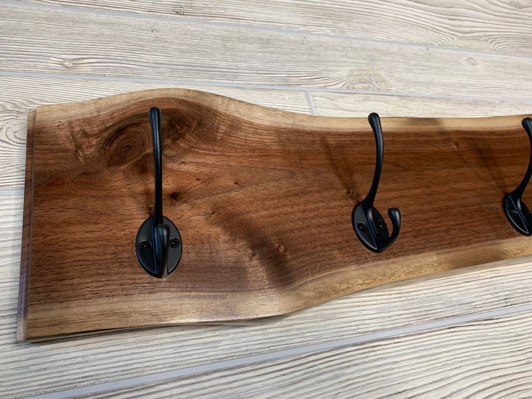 Live Edge Walnut Coat Rack: Wall Mounted Wood Coat Hanger