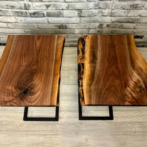 Table d'appoint Live Edge Table d'appoint étroite pour le salon Table d'appoint moderne Table d'appoint en bois naturel en forme de C