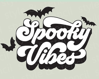 Spooky Vibes Retro Halloween SVG – Bat Graphics (Digital Download)