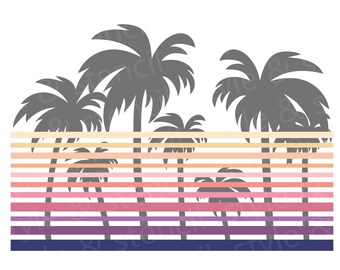 ヤシの木の夕日 SVG – 夏のビーチデザイン（デジタルダウンロード）