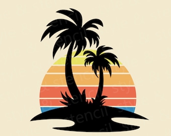 ヤシの木の夕焼け SVG – 夏のシルエットデザイン（デジタルダウンロード）
