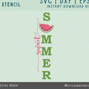 May include: A digital design featuring the word "SUMMER" with the letter "S" replaced by a slice of watermelon. The word "sweet" is written vertically in cursive script next to the watermelon slice.
