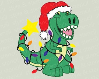 Tree Rex Christmas Dinosaur SVG – Holiday Lights PNG