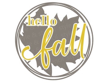 Hola Otoño SVG – Letrero de hojas de otoño, decoración de calabaza (descarga digital)