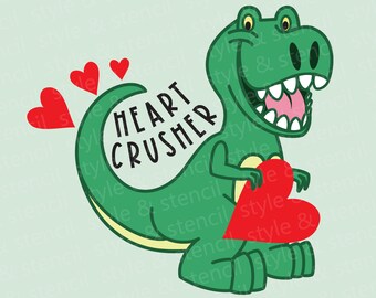 Boy Valentine Dinosaur SVG – Heart Crusher T-Rex (Digital Download)