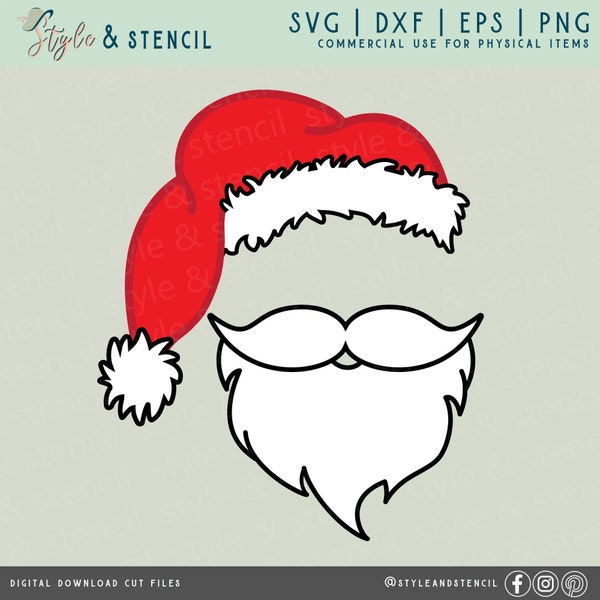 Santa Hat and Beard SVG - Santa Hat SVG - Santa Beard SVG - Santa Hat Png - Santa Hat Clipart - Santa Hat Svg File - Santa Face Svg - Santa