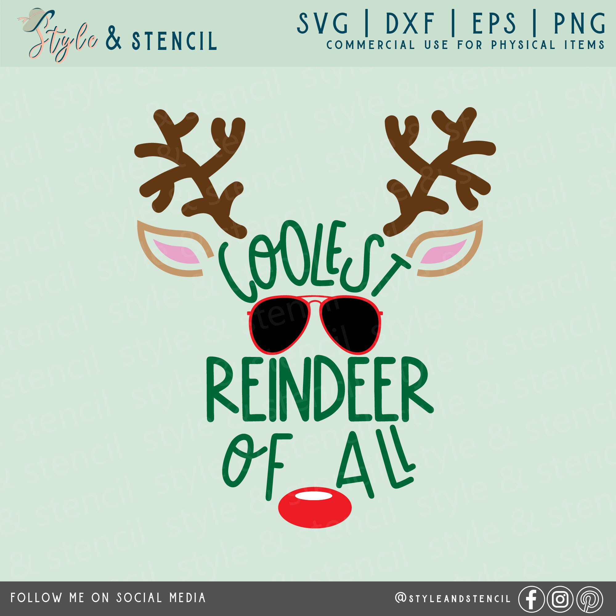 Coolest Reindeer With Sunglasses SVG – Christmas Face Design (digital ...