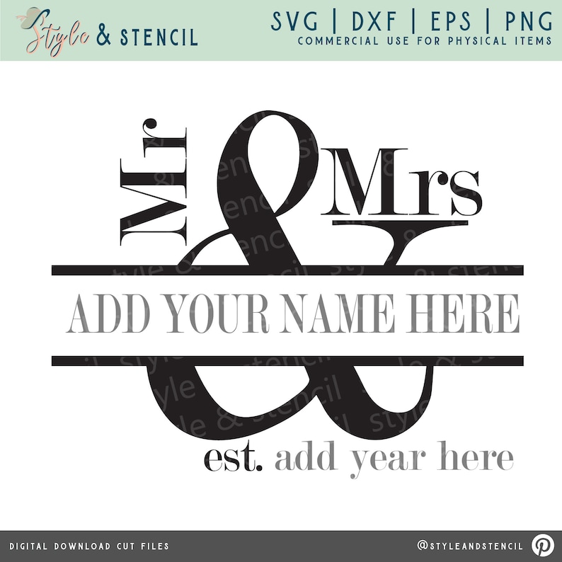 Mr and Mrs SVG Split Monogram Monogram SVG Wedding Svg afbeelding 1.