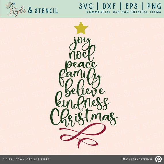 Christmas Tree SVG Word Art SVG Christmas Words SVG Etsy