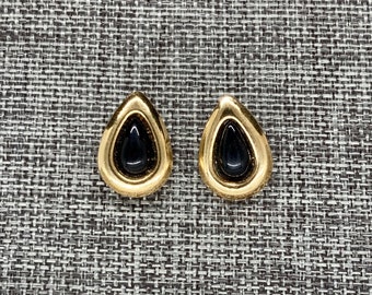 Vintage Black And Gold Teardrop Stud Earrings