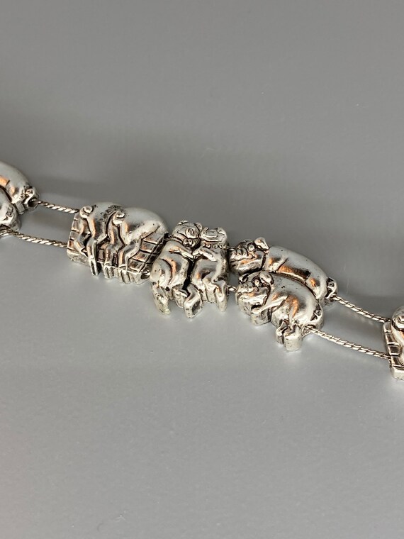 Vintage Silver Tone Pig Bracelet - image 5