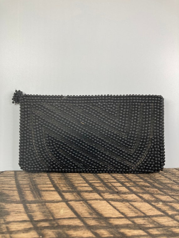 Vintage Black Beaded Clutch - image 1