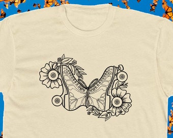 T-shirt Unisexe Papillon et Fleurs Rollerskate