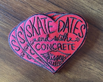 Heart Roller Skate Patch Iron-on “Skate Dates End With Concrete Kisses”