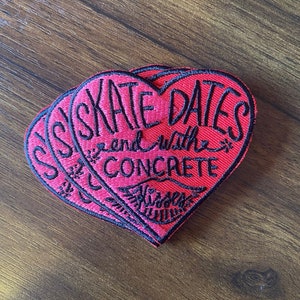 Heart Roller Skate Patch Iron-on “Skate Dates End With Concrete Kisses”
