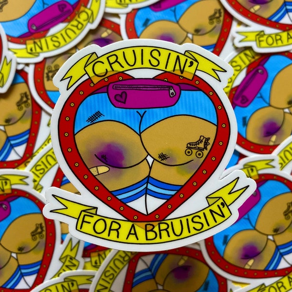 Cruisin ' voor een Bruisin Roller Skate Sticker 3" Bruised Booty