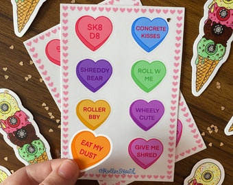Roller Skate Sticker Sheet Hearts ou Valentine Date Gift pour les patineurs