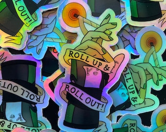 Roll Up and Roll Out Holographic Sticker with Skate Wrist Guard for Roller Skater Helmet