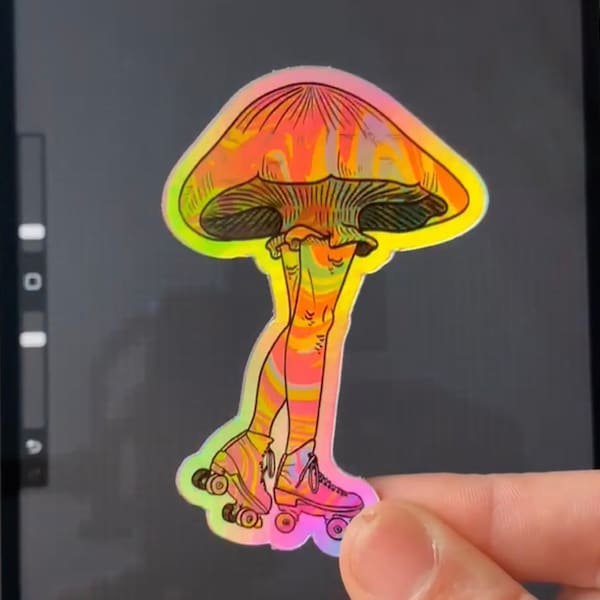 Mushroom Roller Skater Groovy Skate Sticker