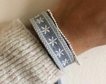 Woven Embroidered Daisy Bracelet