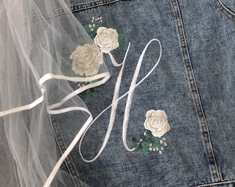 Embroidered Flower Initial Design- Bridal Jacket