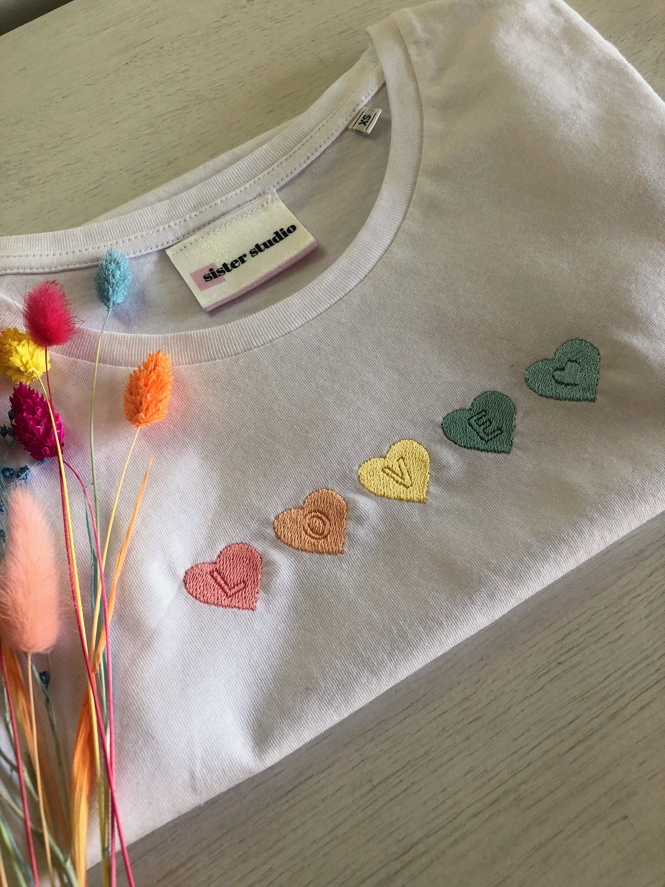 Love Heart Embossed Embroidered T-shirt 