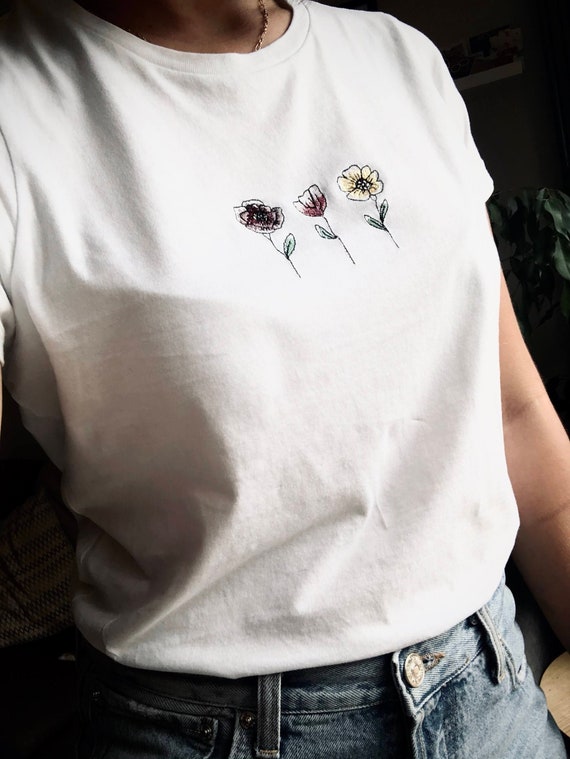 Wild Flower Embroidered T-shirt - Etsy