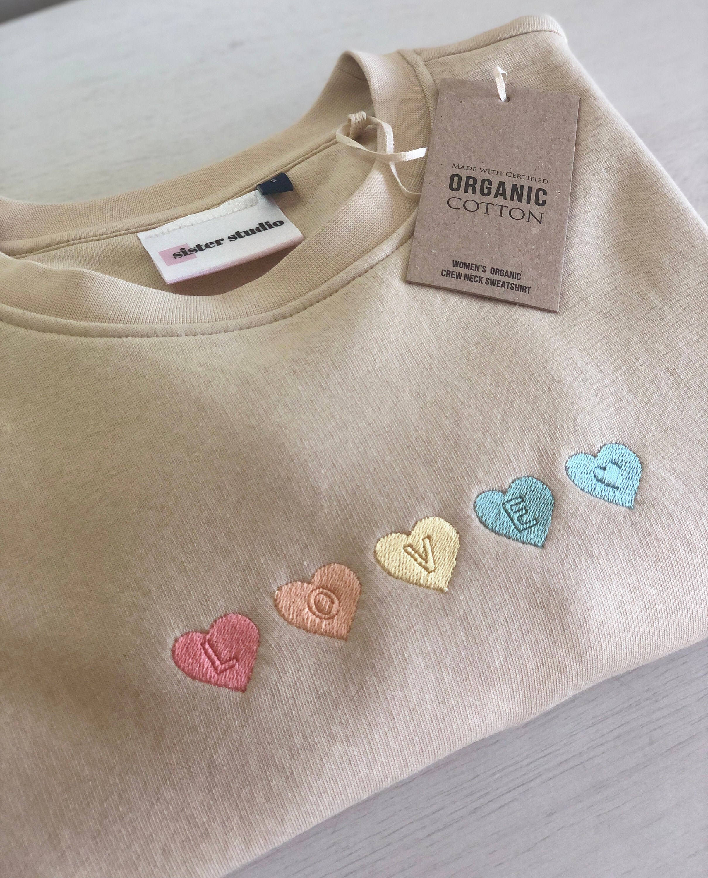 Embroidered Stamped Love Organic Cotton Sweatshirt - Etsy
