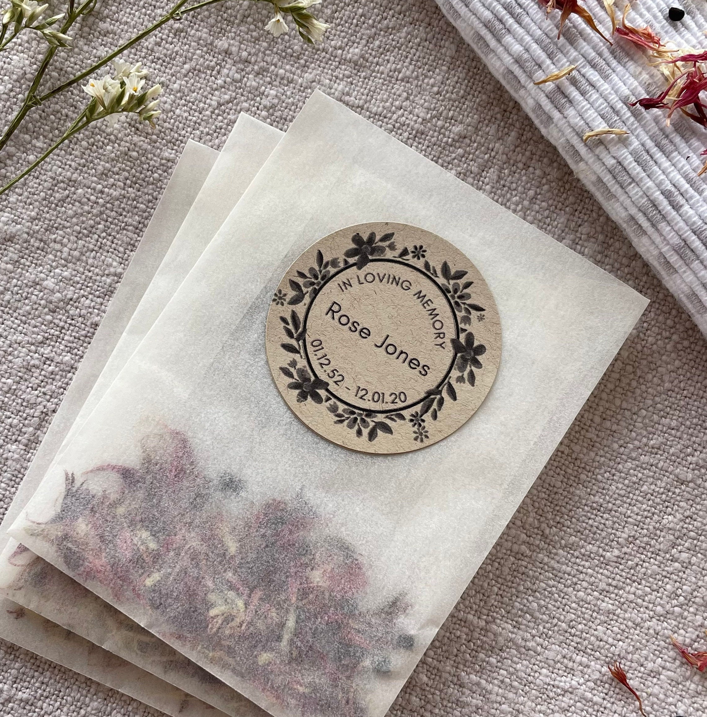 Personalised Remembrance Seed Packets in Loving Memory Funeral Seed