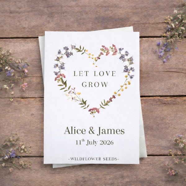 Personalised Wedding Favours, Wildflower Seed Packets, Let Love Grow