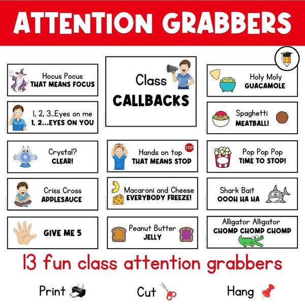 CLASS CALLBACKS | Classroom Posters | Teacher Printables | Attention Grabbers | Back to School | Classroom Decoration | Bulletin Board |