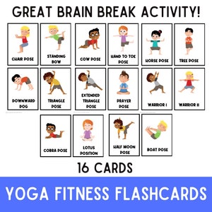 Flashcard di fitness yoga / Esercizi per bambini / Flashcard per bambini / Attività / Educazione fisica / Libro impegnativo / Attività di pausa di movimento