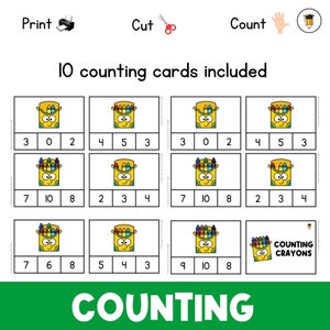 Crayon Counting | Preschool Activities | Math Centers | Kindergarten | Math Cards | Clip Cards | Number Flashcards | Numbers | Homeschool