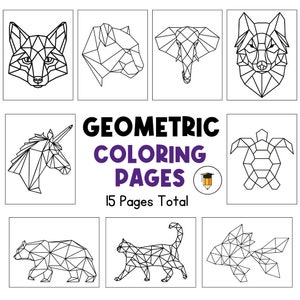 幾何学的な動物の塗り絵 | 塗り絵 | 動物 | 図形 | 教室で印刷できるもの | 子供向けのワークシート | 幾何学 | アート